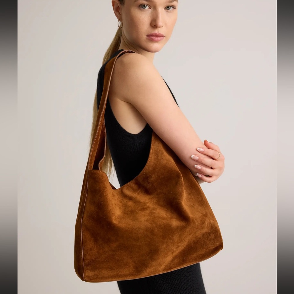 Quince Italian Suede Slouchy Shoulder Bag in Whiskey - Picture 2 of 16
